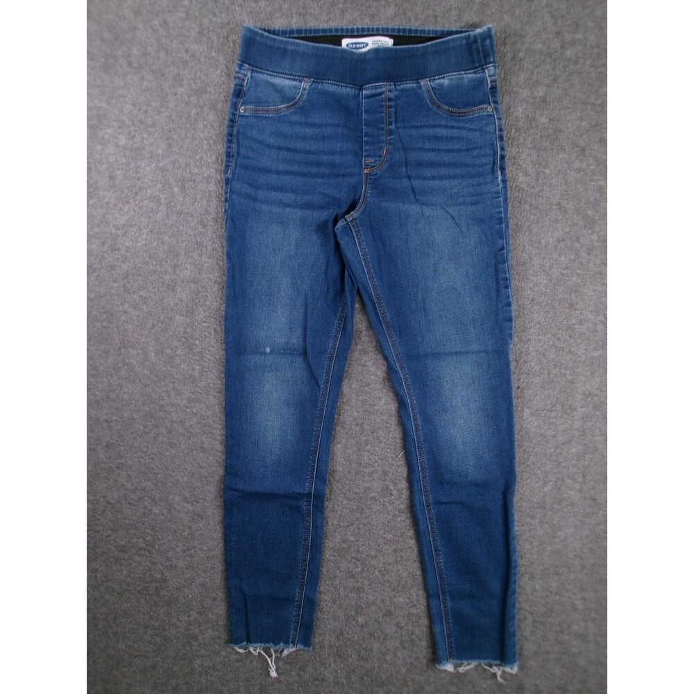 Old Navy Rockstar Jeans Women 6 Blue Mid Rise Super Skinny Jegging Raw Hem Dark